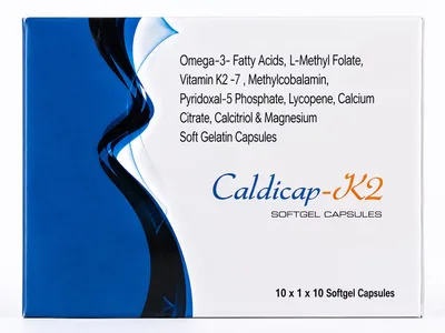 CALDICAP-K2 – Omega-3 + L-Methyl Folate + Vitamin K2-7 + Methylcobalamin, Pyridoxal-5 Phosphate + Lycopene + Calcium Citrate + Calcitriol & Magnesium | Mancap Healthcare